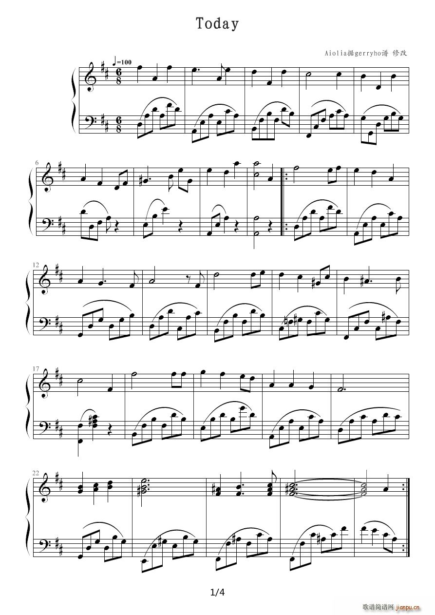 梁咏琪 Today 修改版(钢琴谱)1