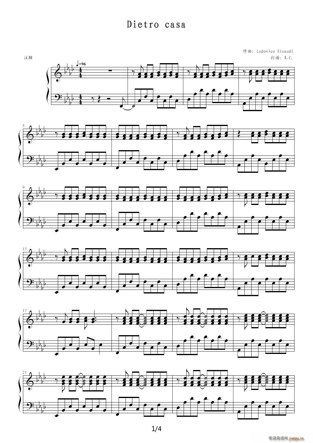 dietro casa 降A调(钢琴谱)1