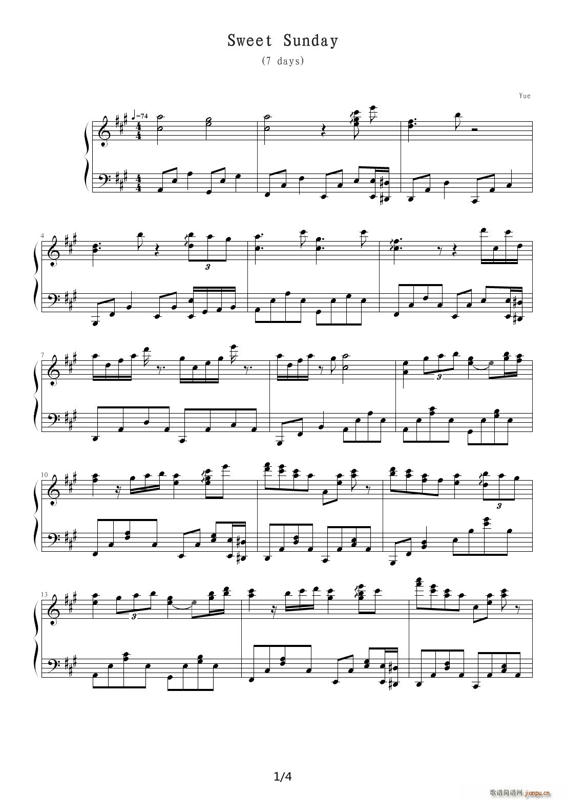Sweet Sunday A调(钢琴谱)1