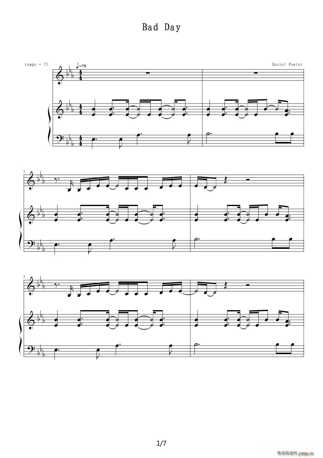 某人要的daniel powter bad day(钢琴谱)1