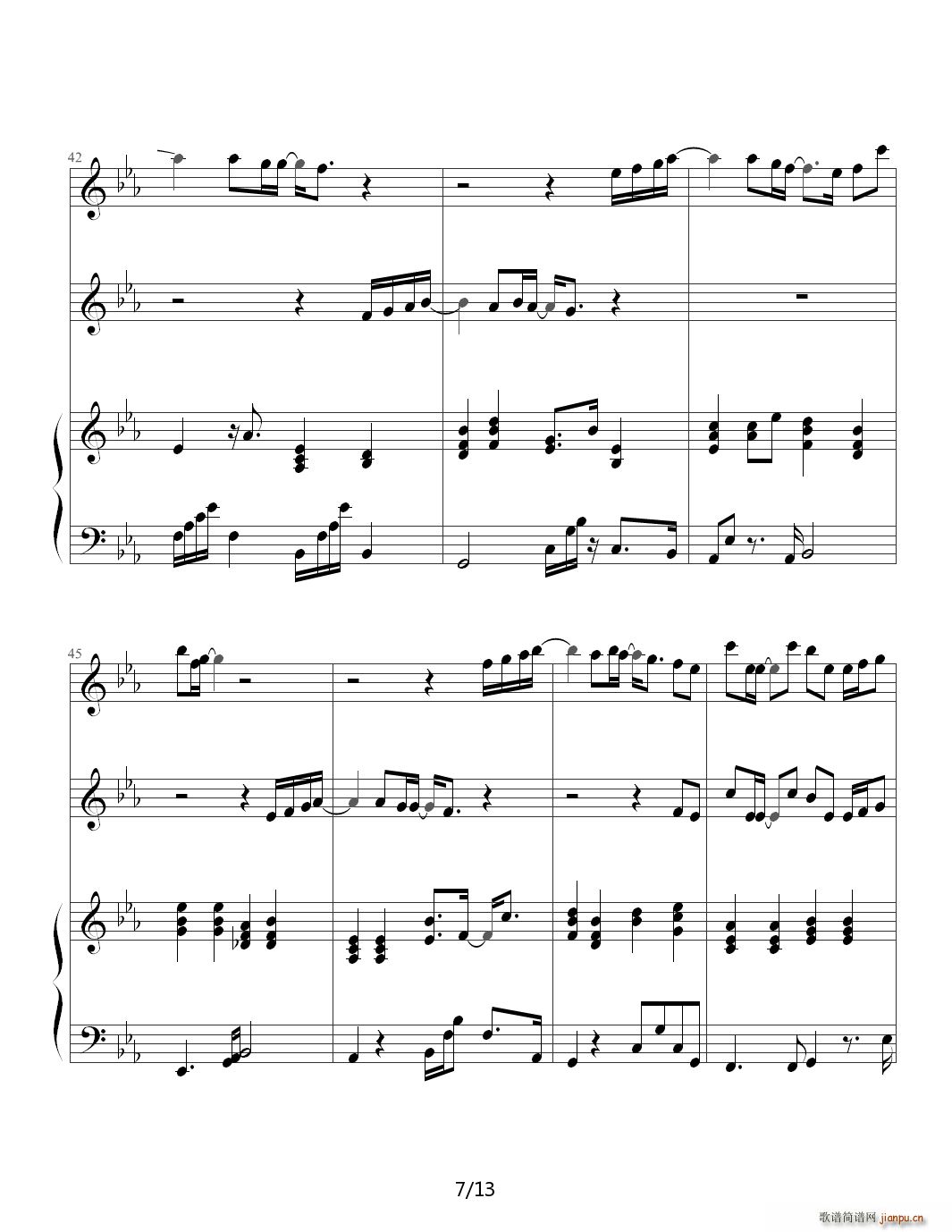 对你有感觉 伴奏版 光良 江美琪 降E调(钢琴谱)7