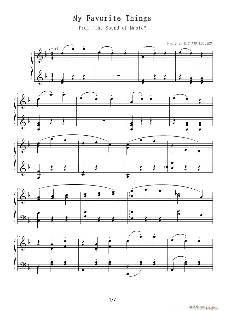 The Sound of Music 经典的钢琴曲 不下后悔(钢琴谱)1