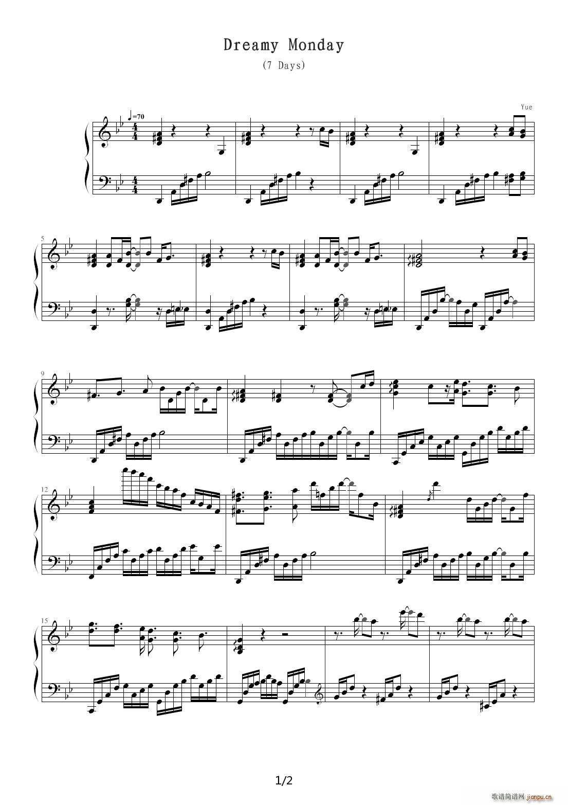 Dreamy Monday 降B调(钢琴谱)1