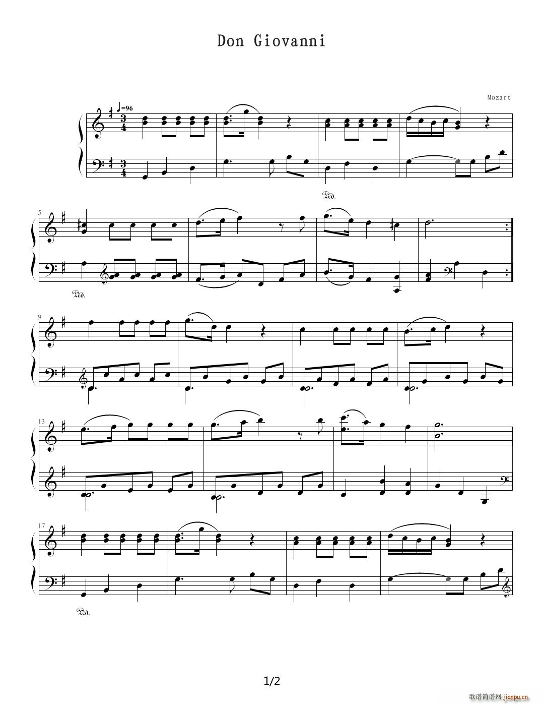 唐?掏尼 Don Giovanni G调(钢琴谱)1