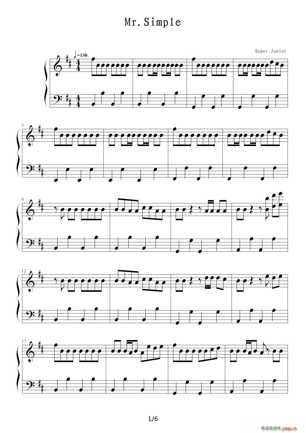 Mr Simple D调(钢琴谱)1