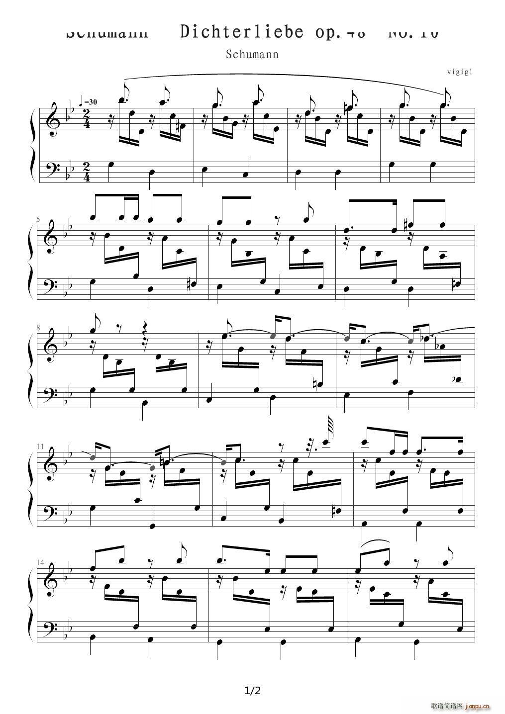 Dichterliebe op 48 No 10 Schumann 降B调(钢琴谱)1