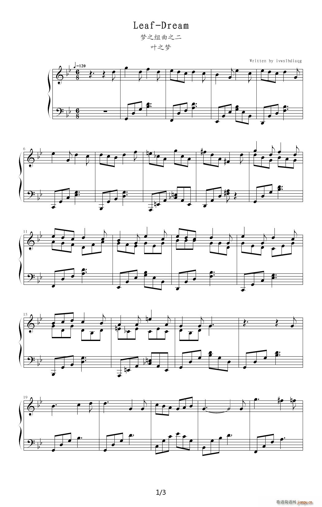 Leaf Dream 降B调(钢琴谱)1
