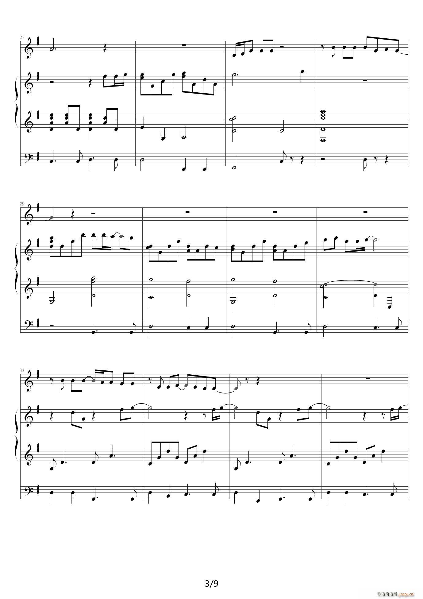 When you say nothing at all 三手联弹 G调(钢琴谱)3