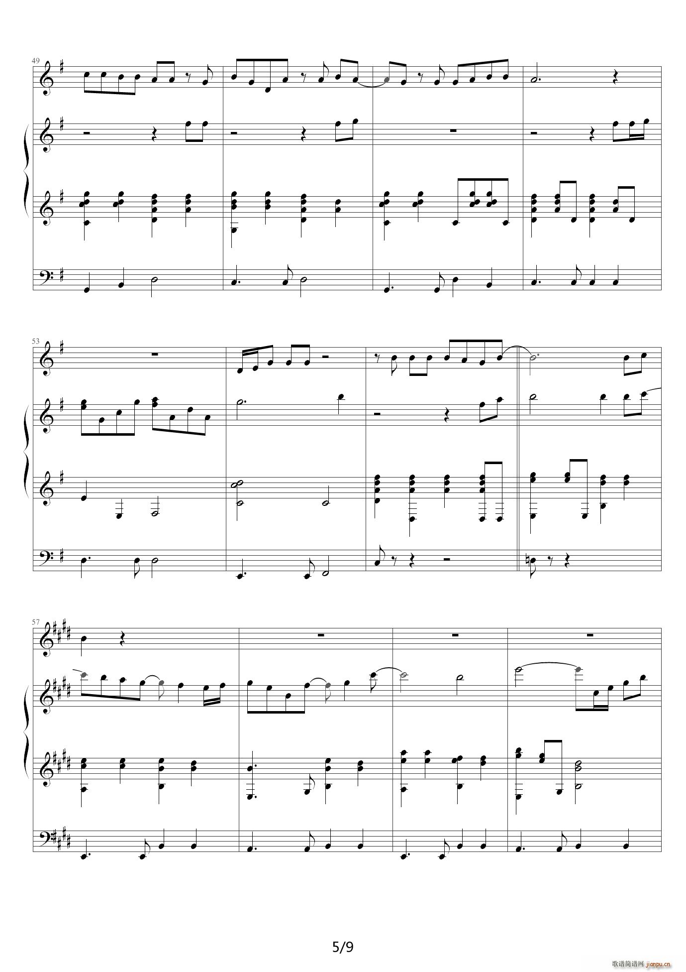 When you say nothing at all 三手联弹 G调(钢琴谱)5