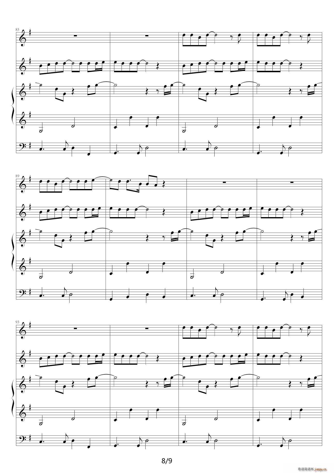 When you say nothing at all 三手联弹 G调(钢琴谱)8