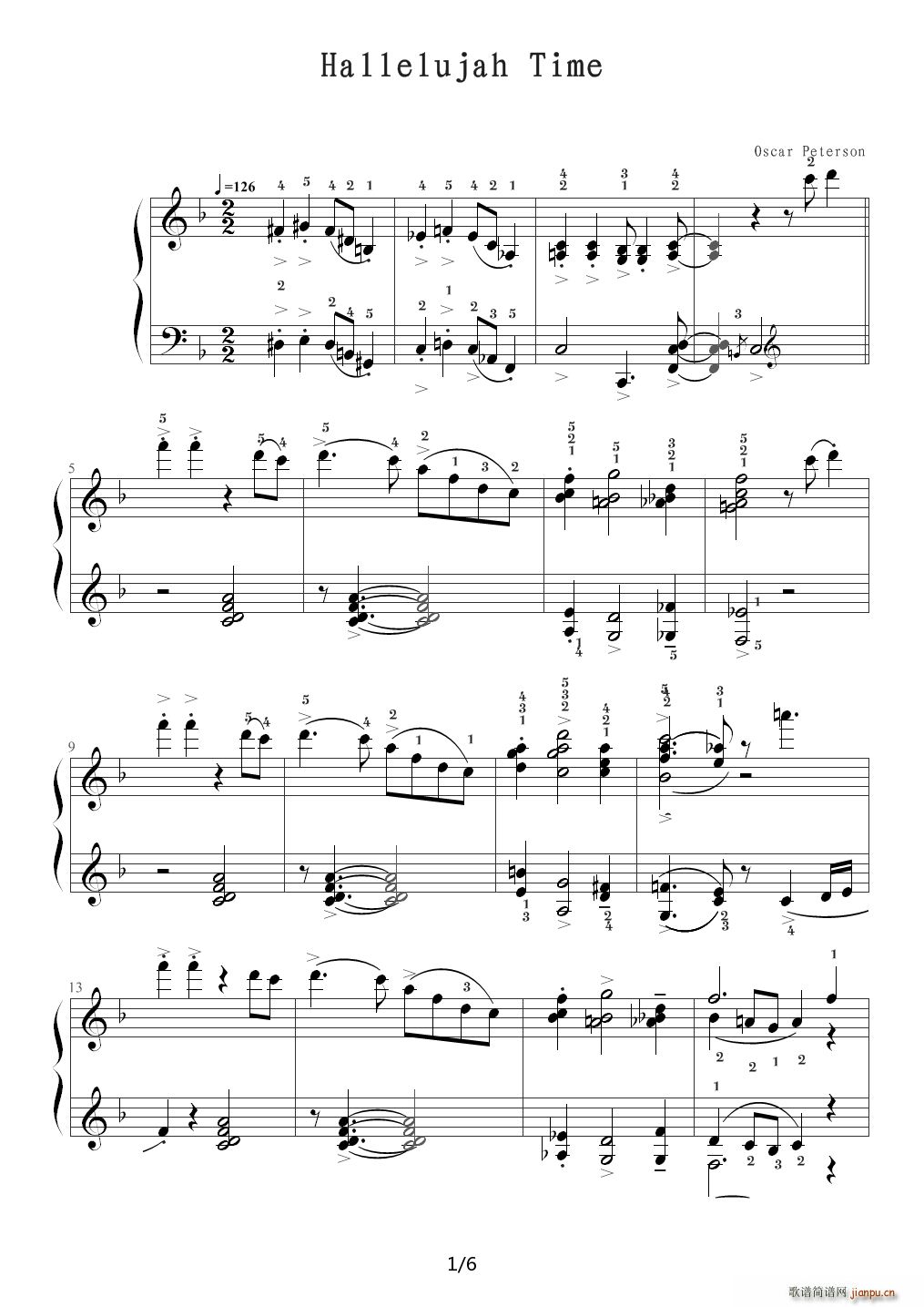 Hallelujah Time F调(钢琴谱)1