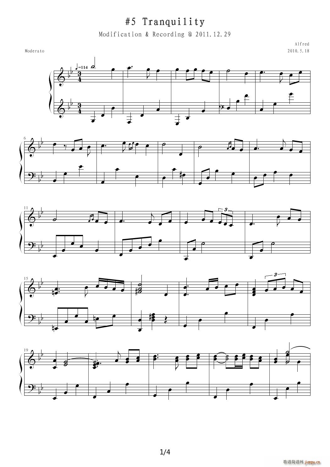 Tranquility 录制 降B调(钢琴谱)1