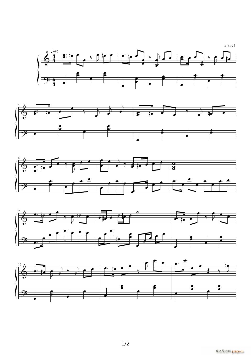 敲代码到深夜的随想 C调(钢琴谱)1