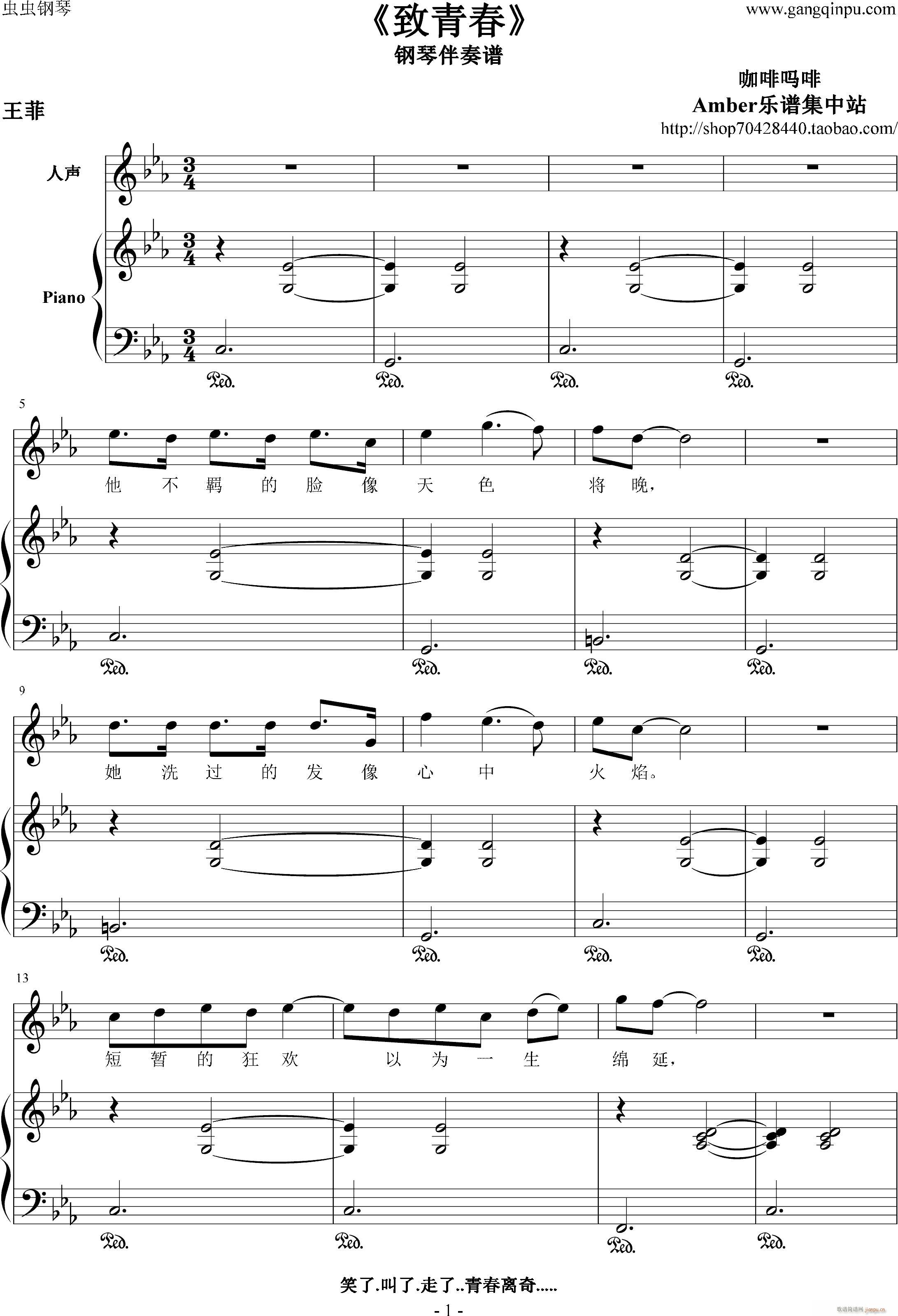 致青春 钢琴伴奏谱(钢琴谱)1