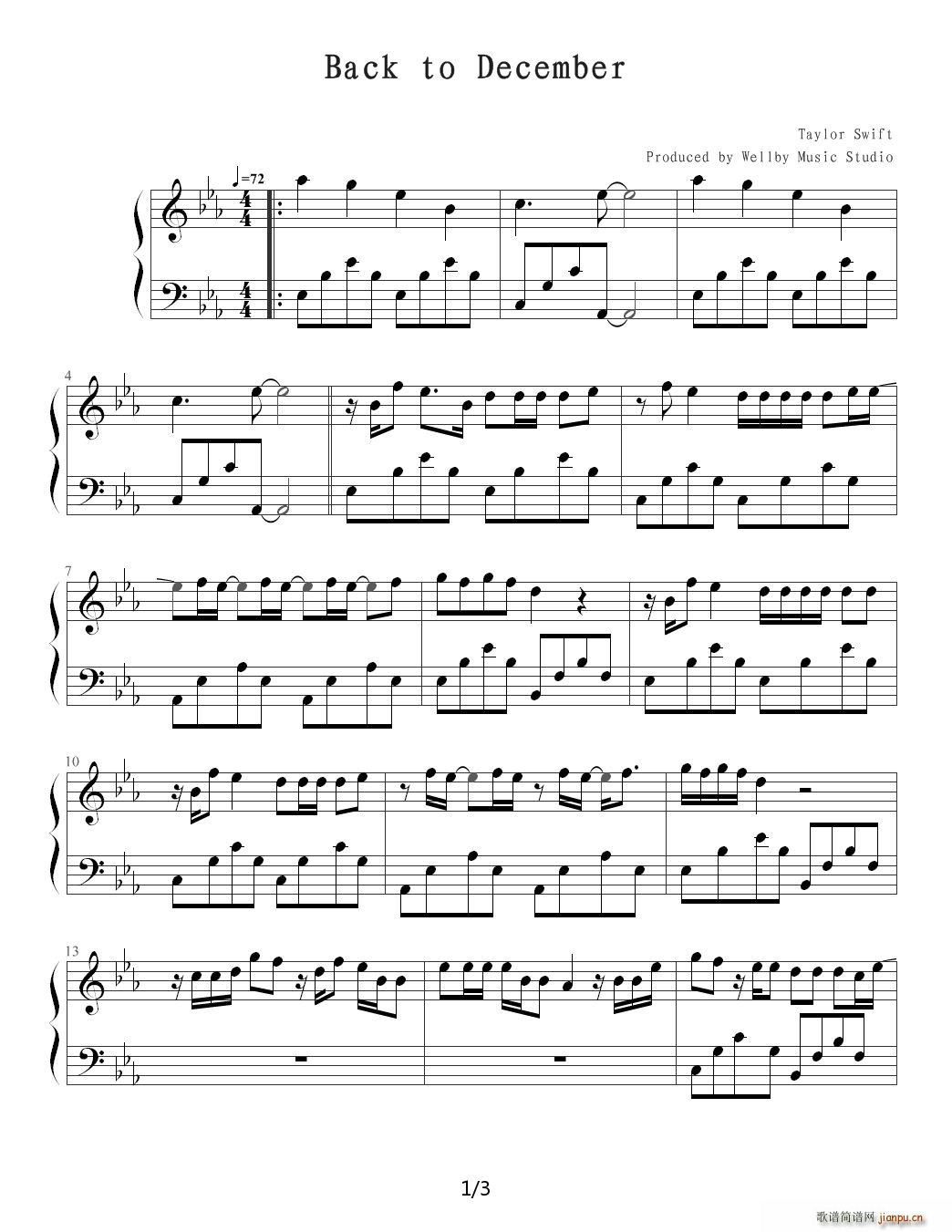 Back to December 降E调(钢琴谱)1
