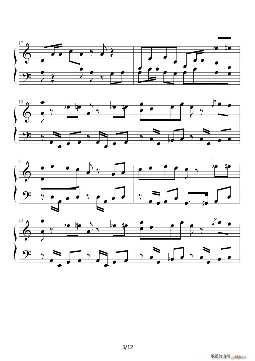 植物大战僵尸背景音乐屋顶白天(钢琴谱)3