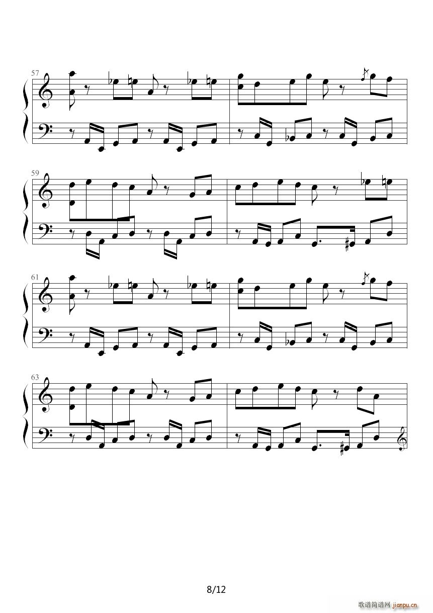 植物大战僵尸背景音乐屋顶白天(钢琴谱)8