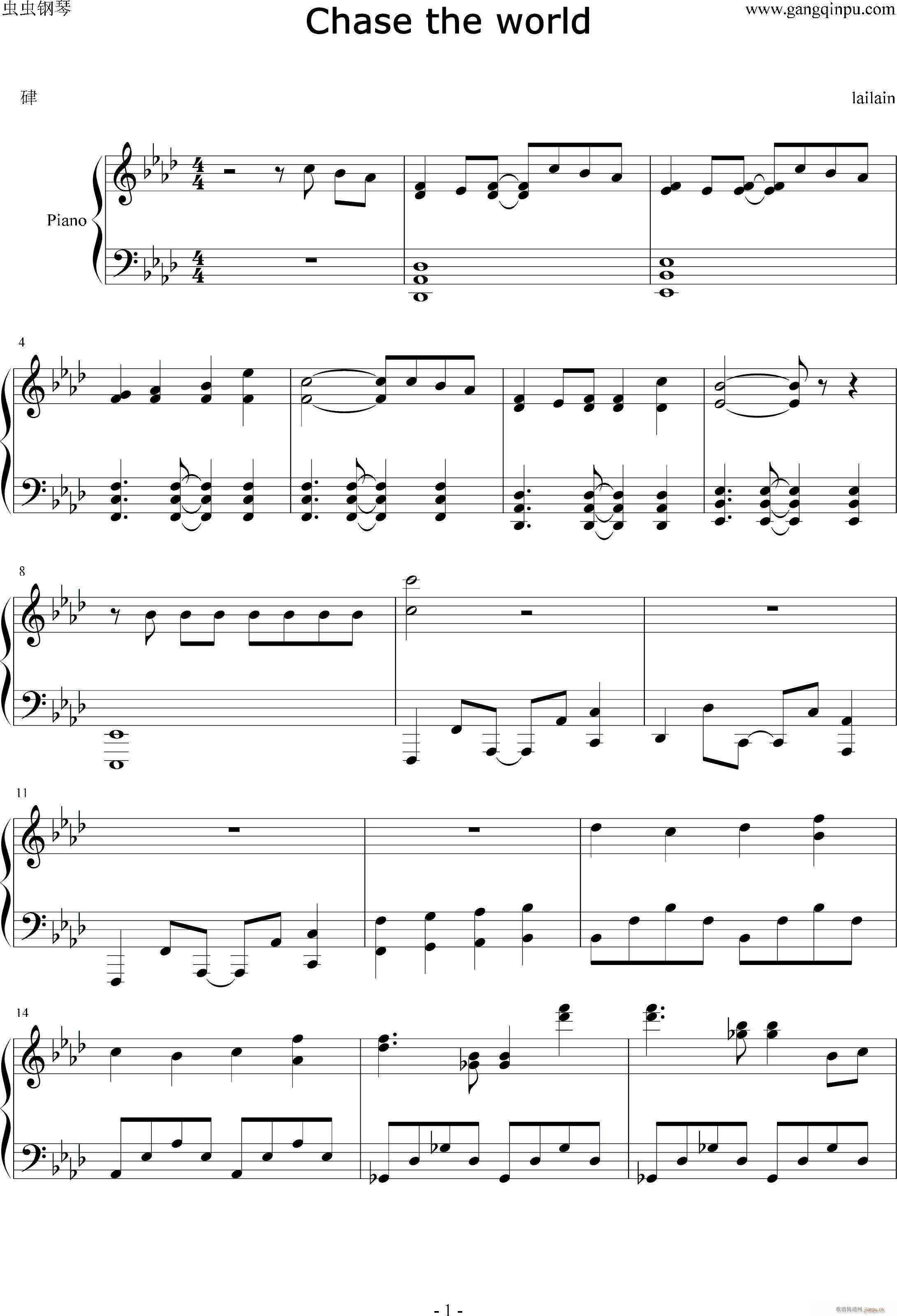 加速世界OP1 Chase the world(钢琴谱)1