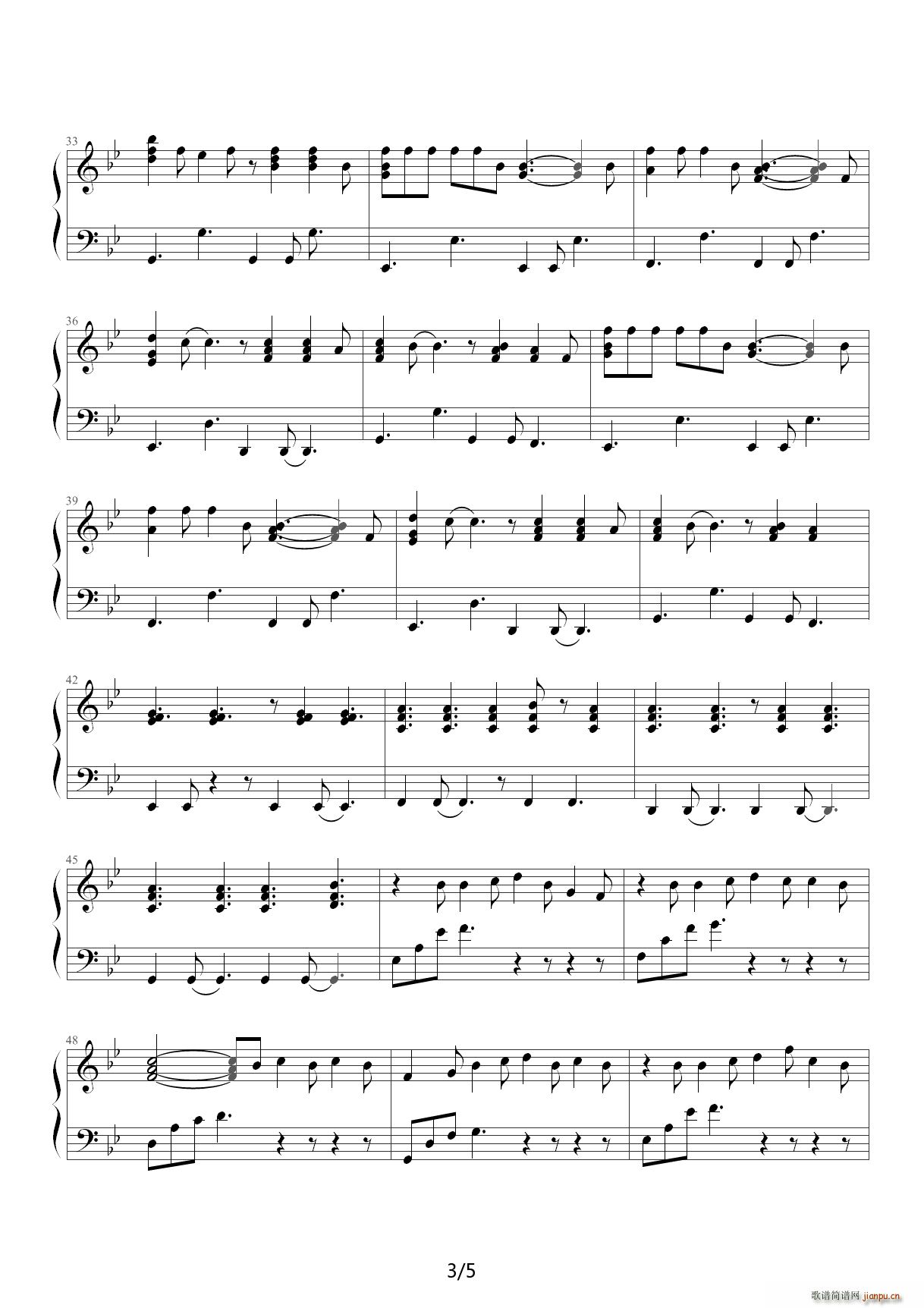 关掉电视 关掉TV Turn off the TV Leessang 降B调(钢琴谱)3