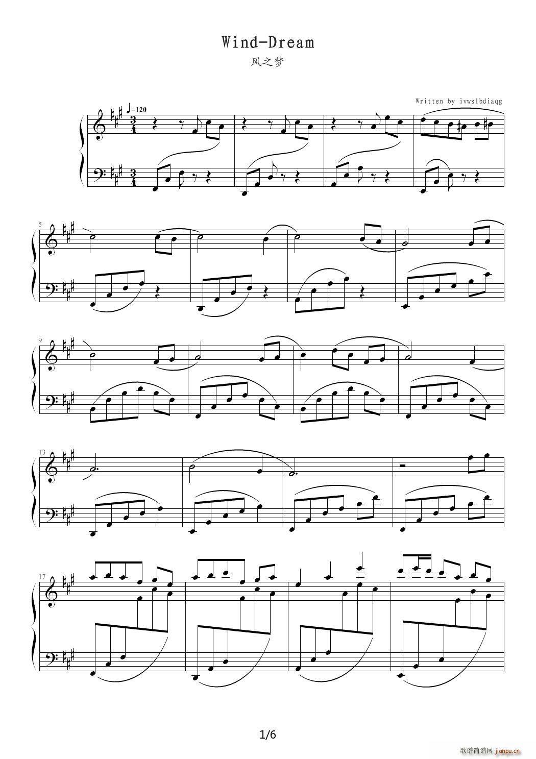 Wind Dream A调(钢琴谱)1