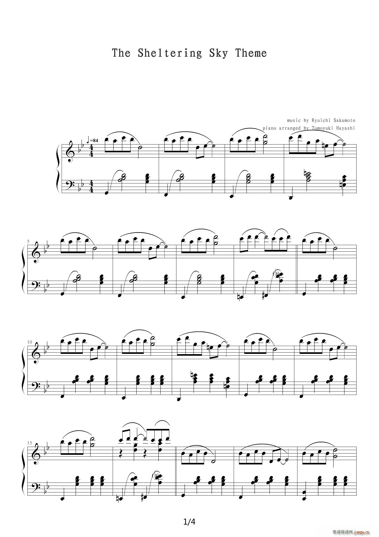 The Sheltering Sky 降B调(钢琴谱)1