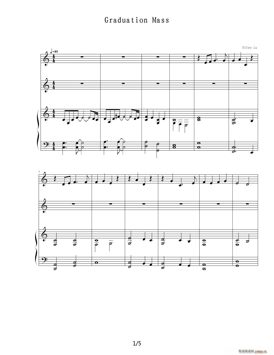a song for Graduation Mass draft C调(钢琴谱)1