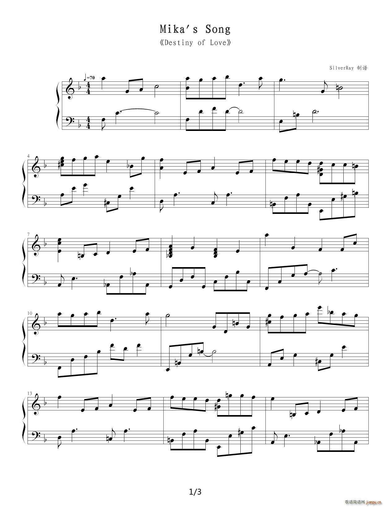 Mika s Song F调(钢琴谱)1