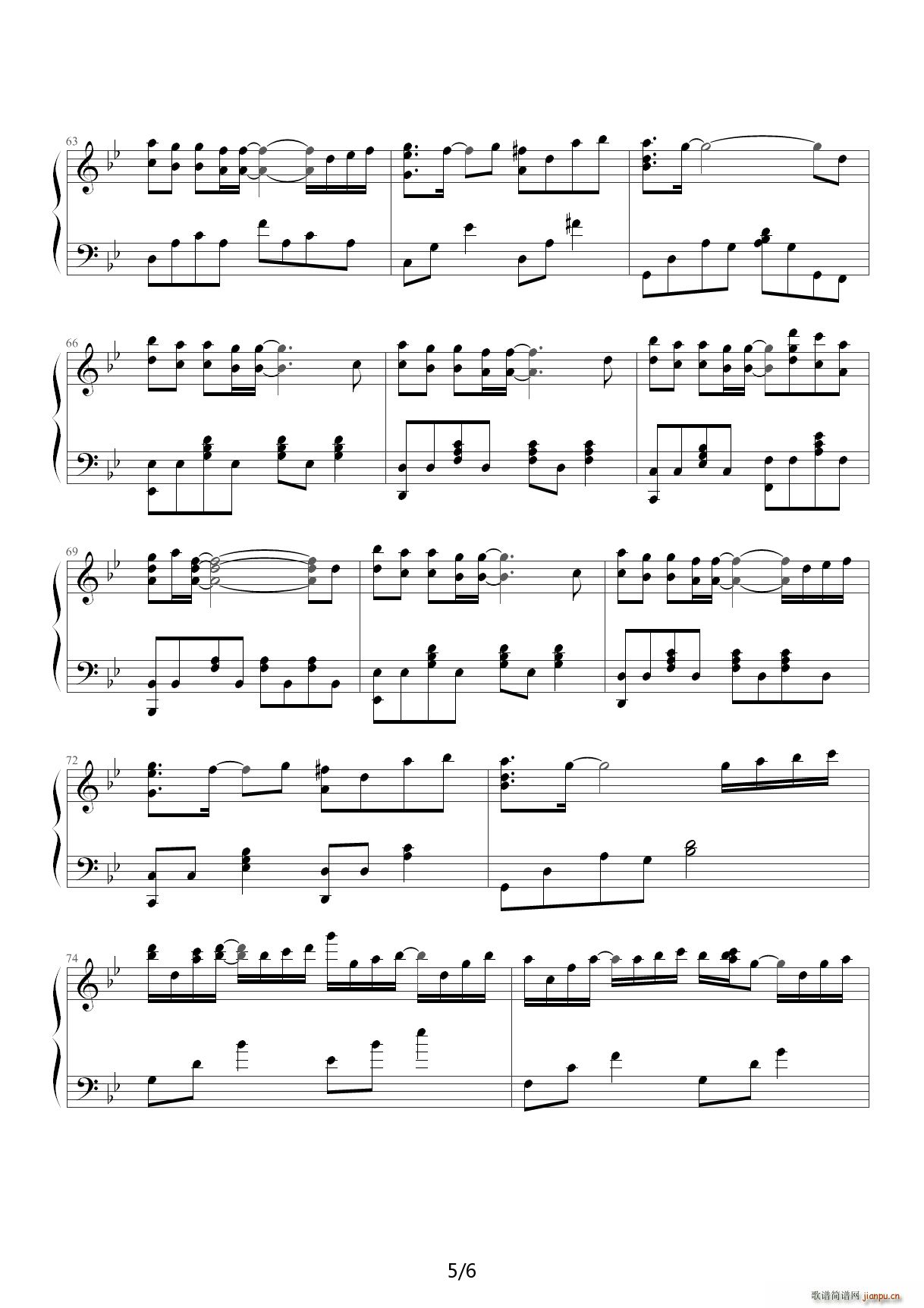 手纸 西村由纪江 降B调(钢琴谱)5