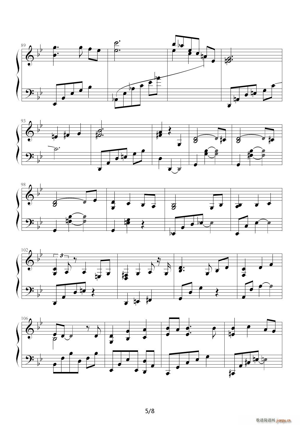 伤痕 屋塔房王世子 插曲 降B调(钢琴谱)5