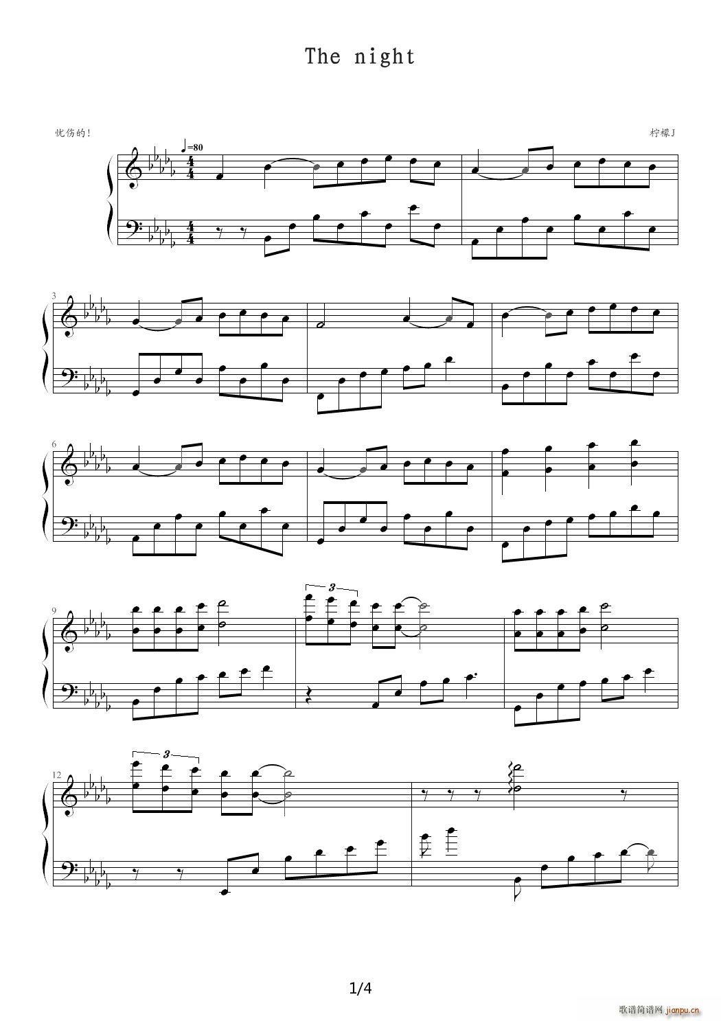 The night 降D调(钢琴谱)1