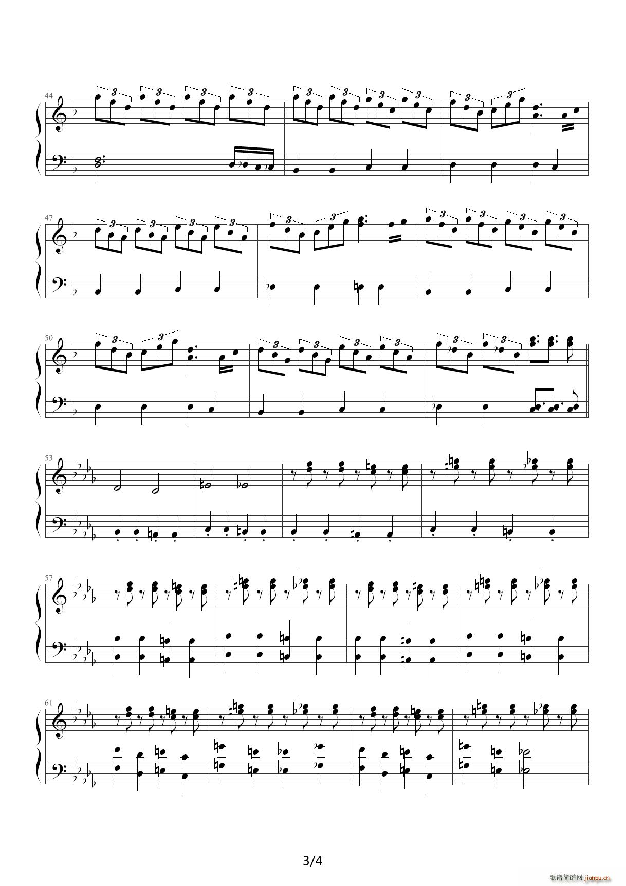 东方 U N オ`エンは彼女なのか 降D调(钢琴谱)3