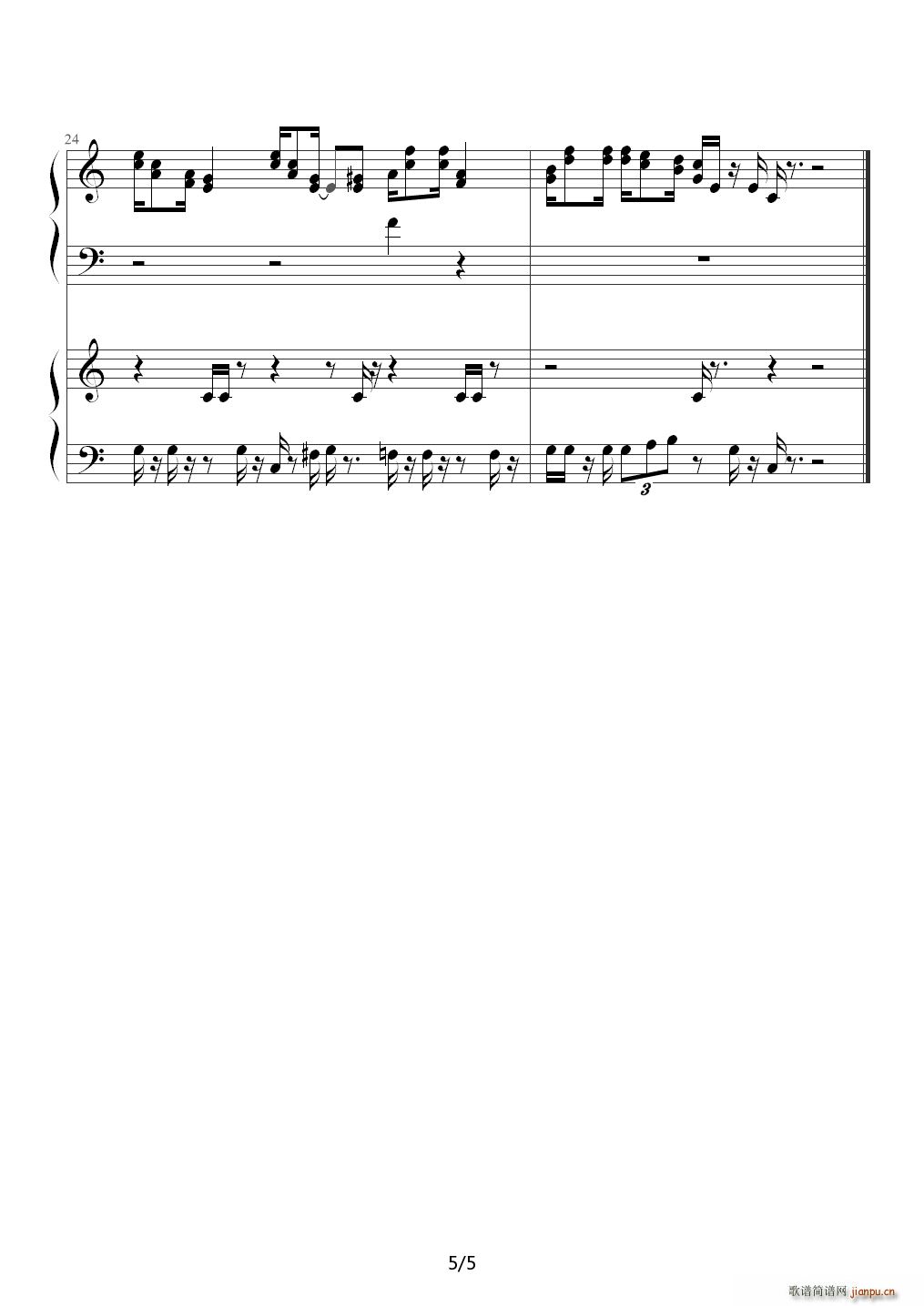 超级玛丽 C调(钢琴谱)5