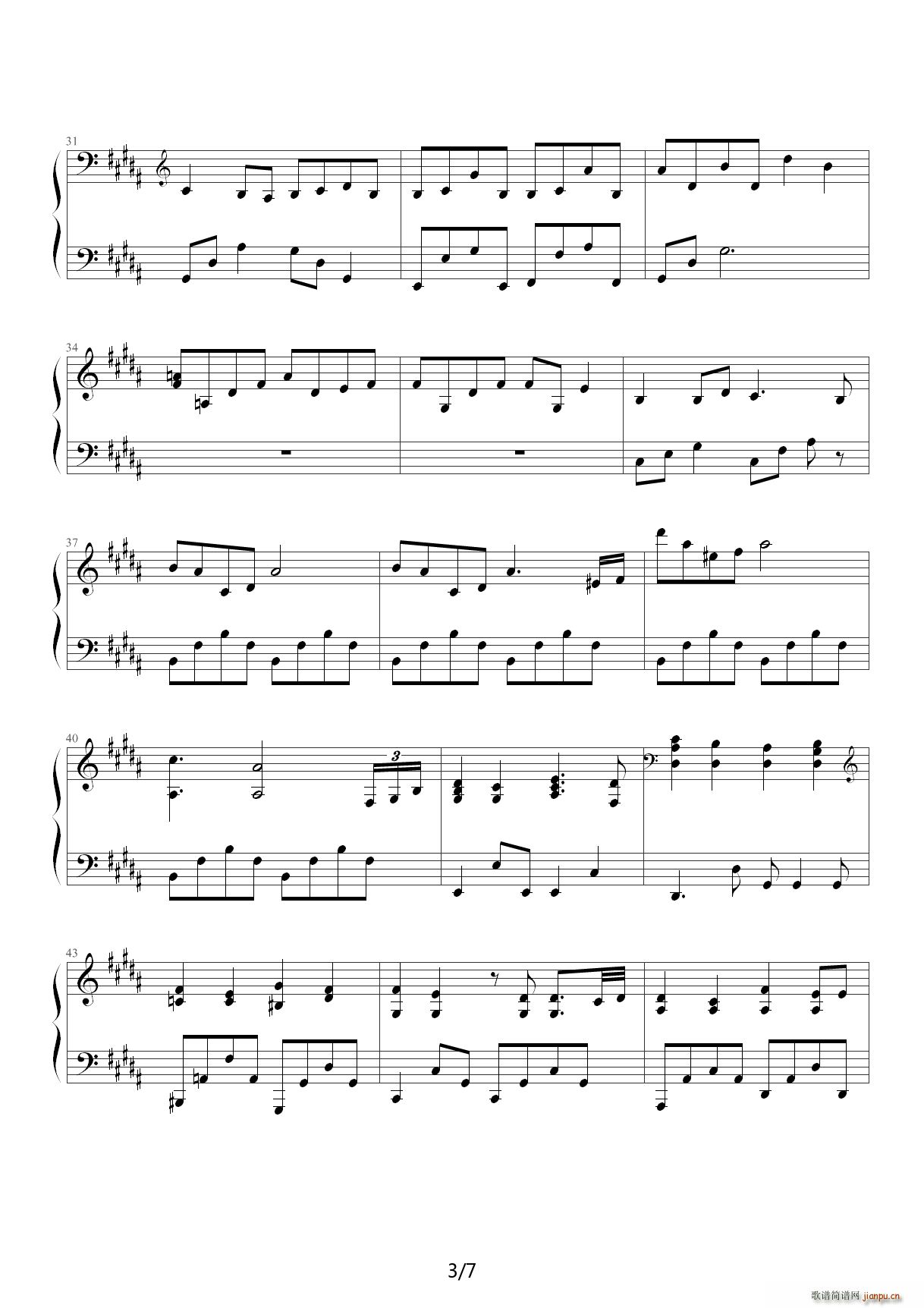 情歌 B调(钢琴谱)3