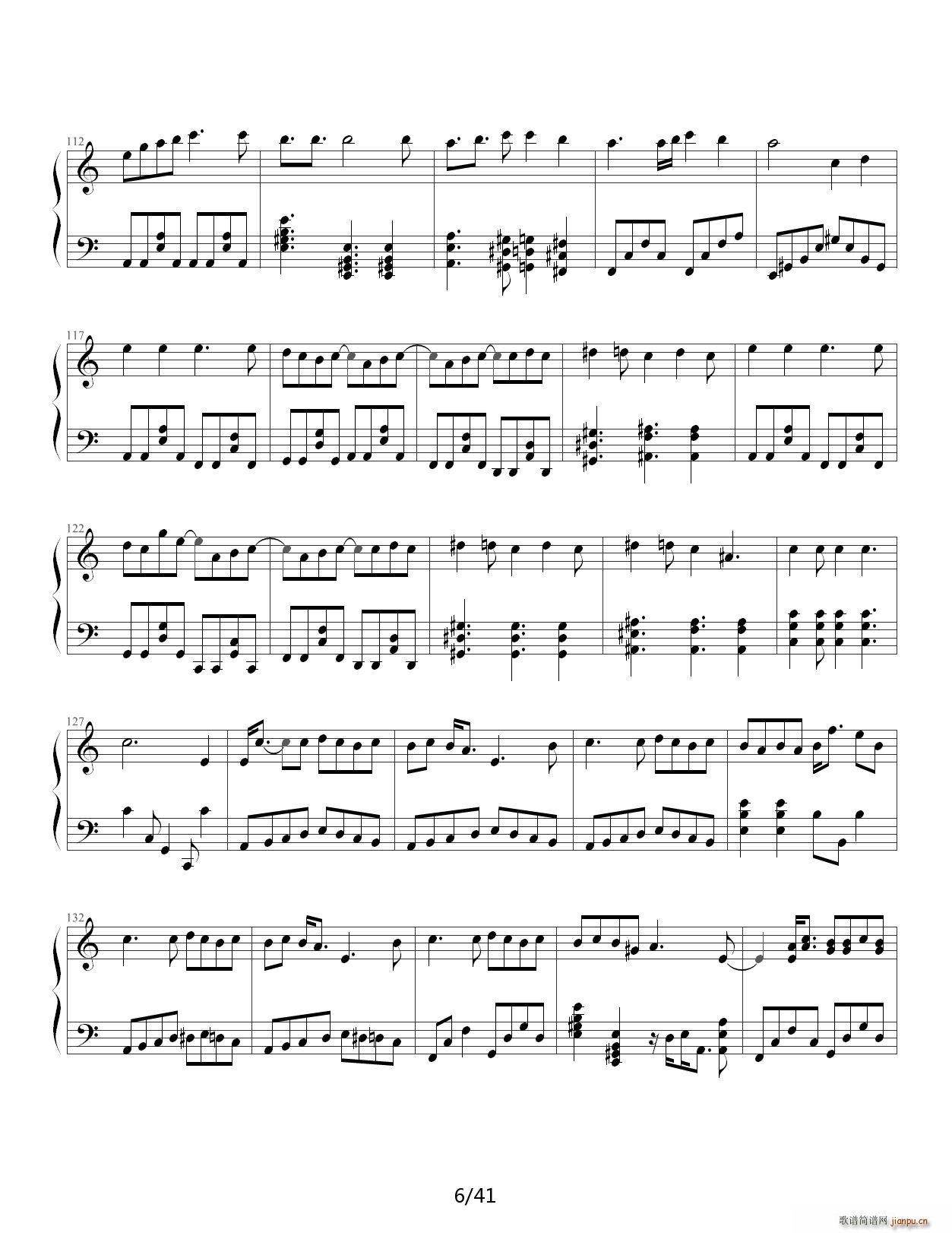 事务员G V家134名曲连弹 E调(钢琴谱)6