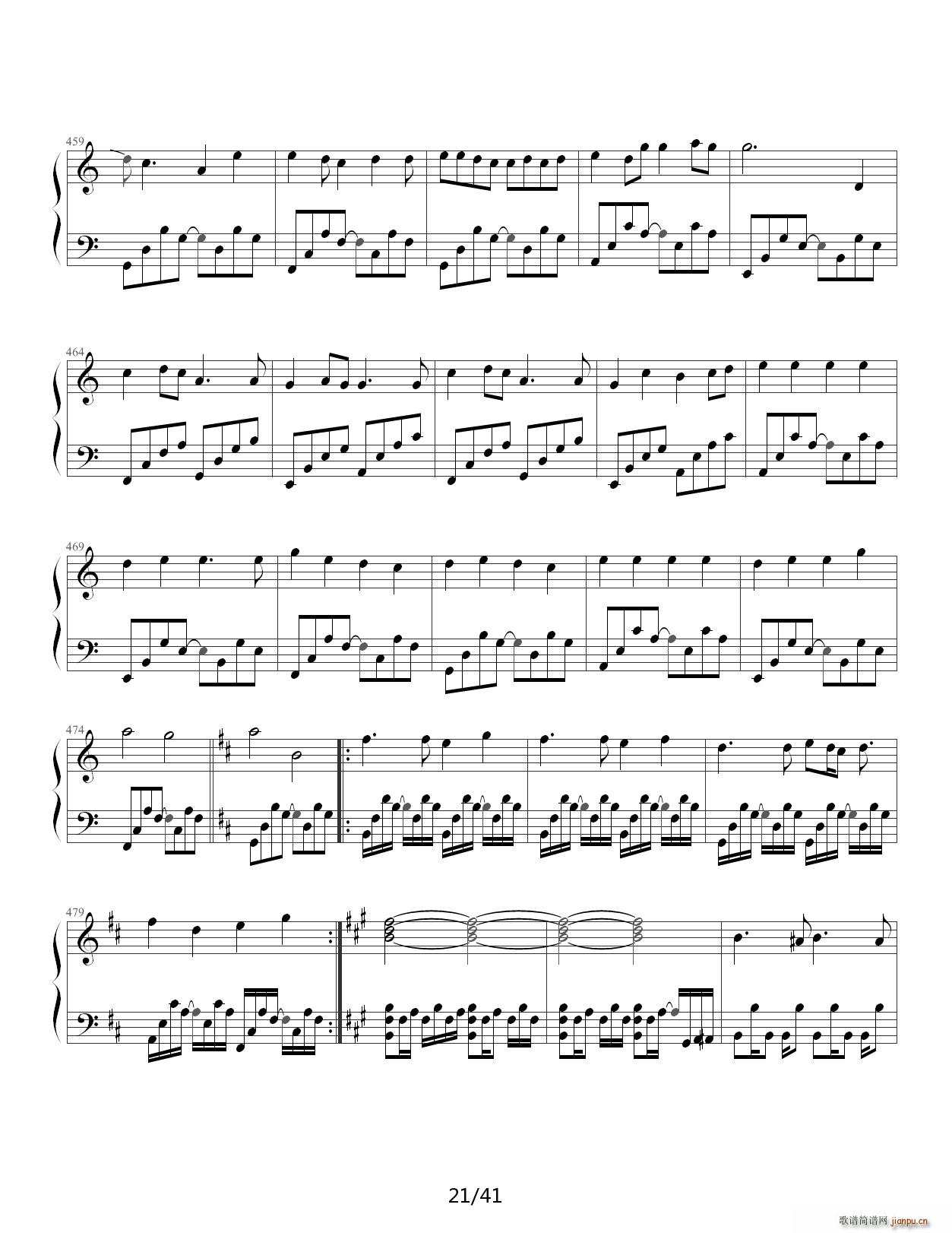 事务员G V家134名曲连弹 E调(钢琴谱)21