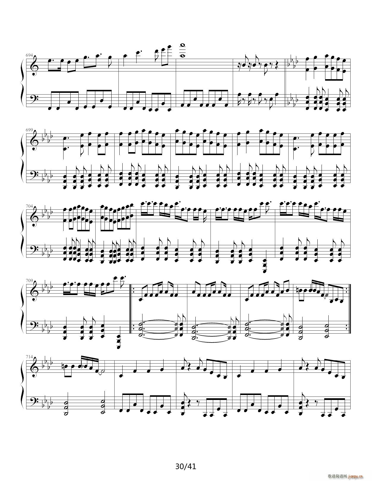 事务员G V家134名曲连弹 E调(钢琴谱)30