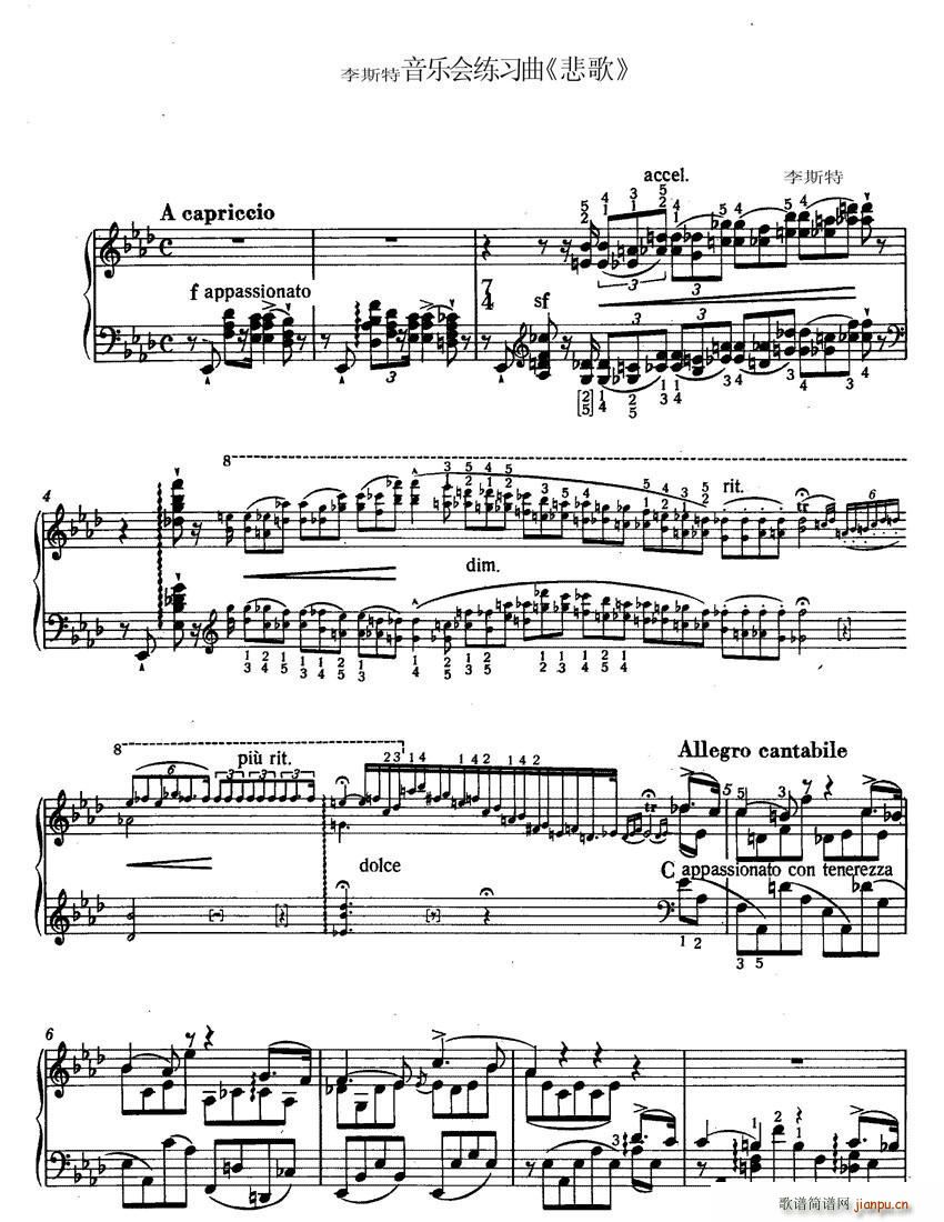李斯特 音乐会练习曲 悲歌(钢琴谱)1