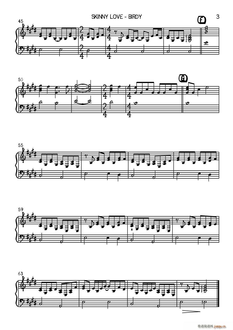 skinny love(钢琴谱)3