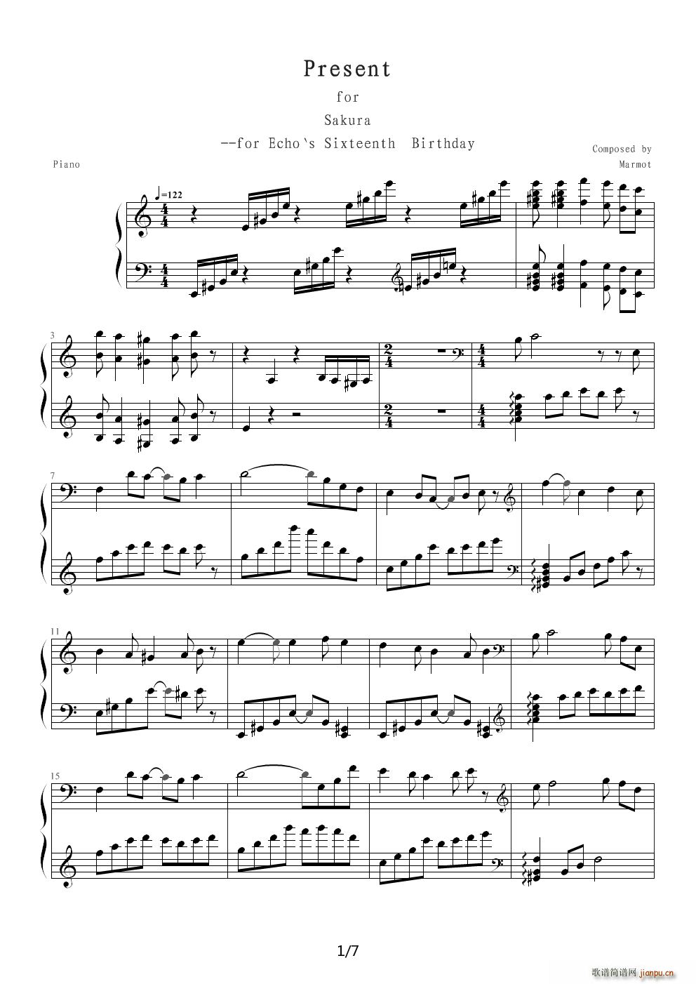 Present for Sakura C调(钢琴谱)1