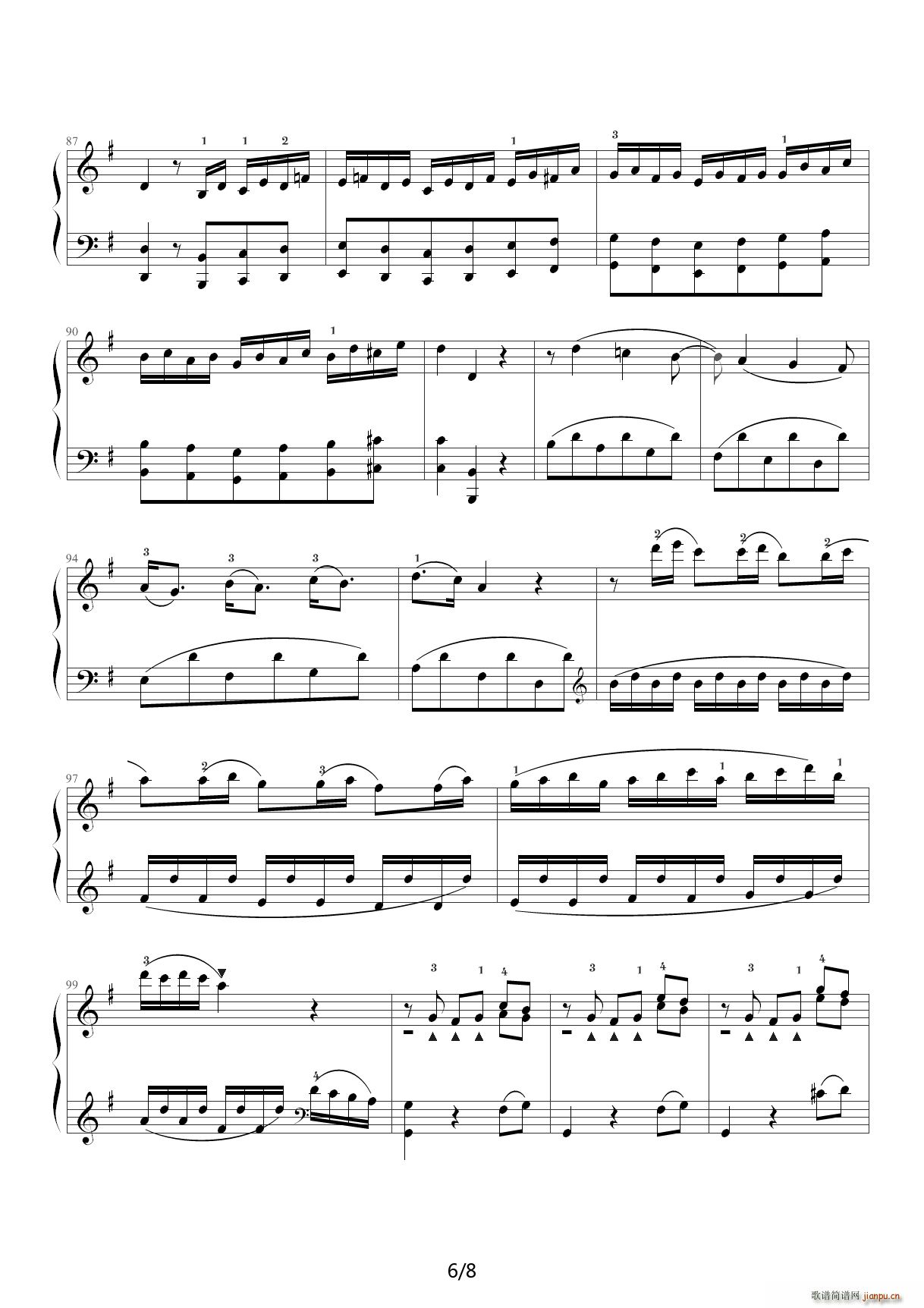 中央音乐学院钢琴 业余 考级教程六级 45 G大调奏鸣曲第一乐章K 283 G调(钢琴谱)6