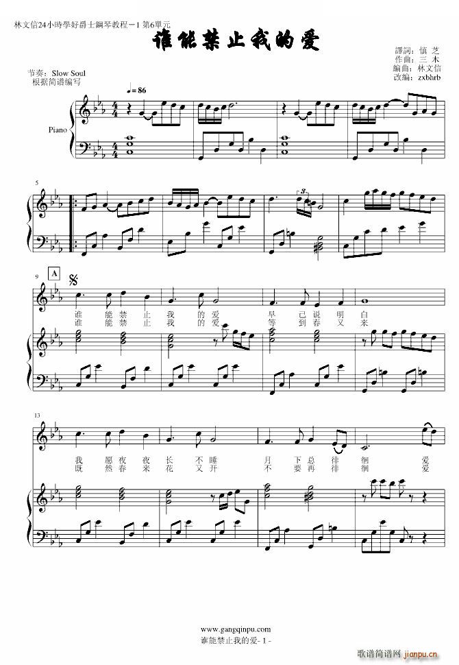 谁能禁止我的爱 弹唱版(钢琴谱)1