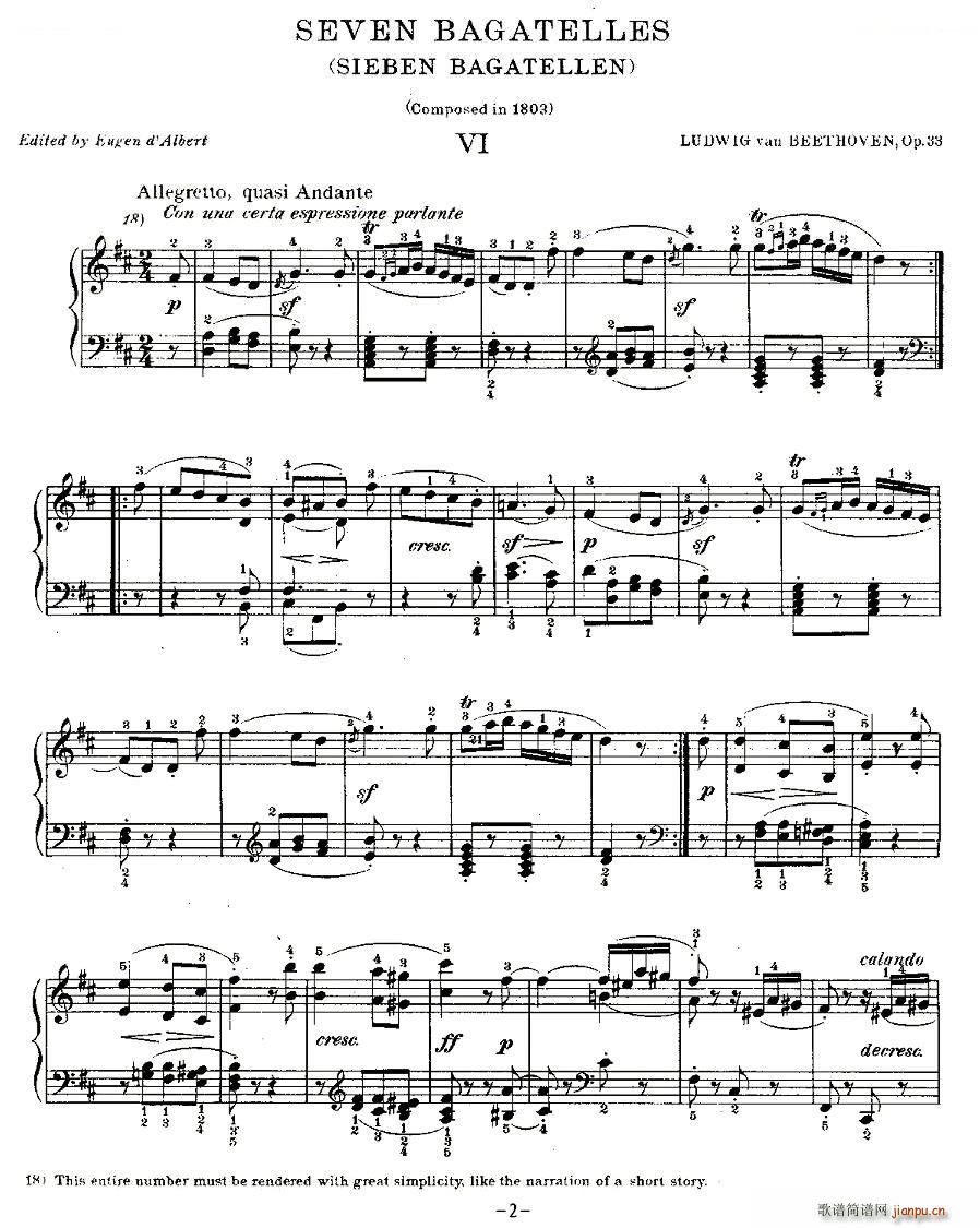 贝多芬钢琴小品 Bagatelles Op 33 之六(钢琴谱)1