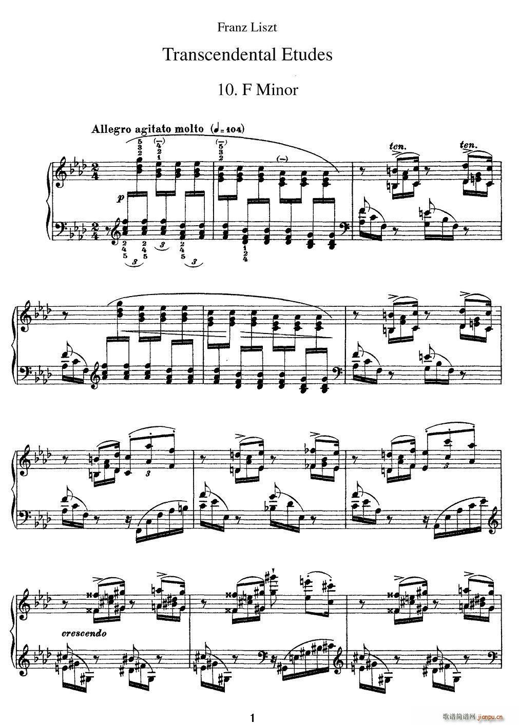 12首超级技巧练习曲 F Minor F小调(钢琴谱)1