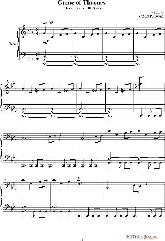 Game of Thrones 权力的游戏(钢琴谱)1