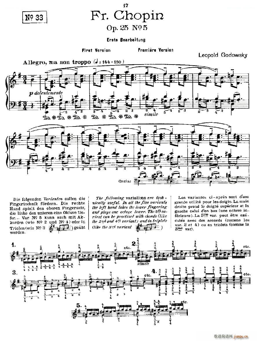 肖邦 练习曲 Fr Chopin Op 25 No5 1(钢琴谱)1