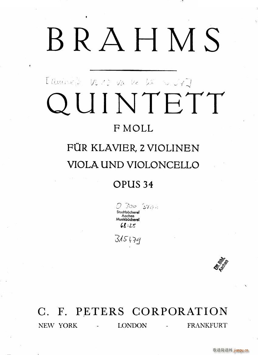Brahms op 34 Piano Quintet f minor score 一(钢琴谱)1