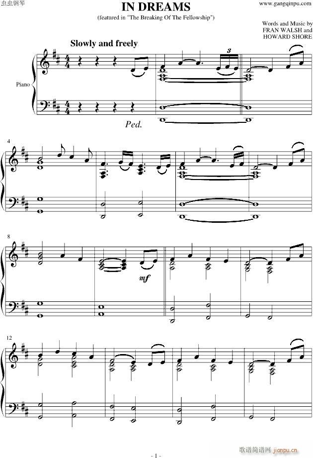 主题曲 In Dreams(钢琴谱)1