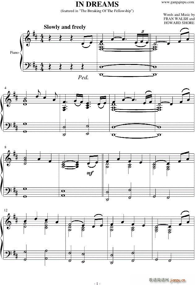 In Dreams 魔戒 主题曲(钢琴谱)1