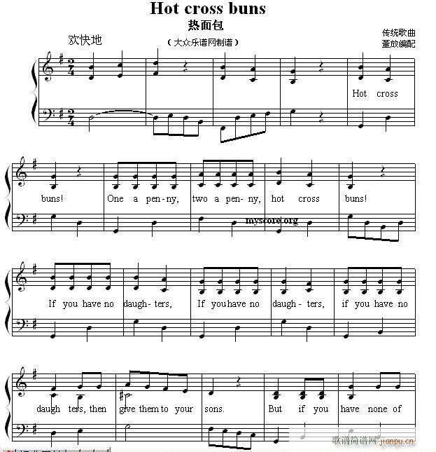 英文儿歌弹唱 Hot cross buns 热面包(钢琴谱)1