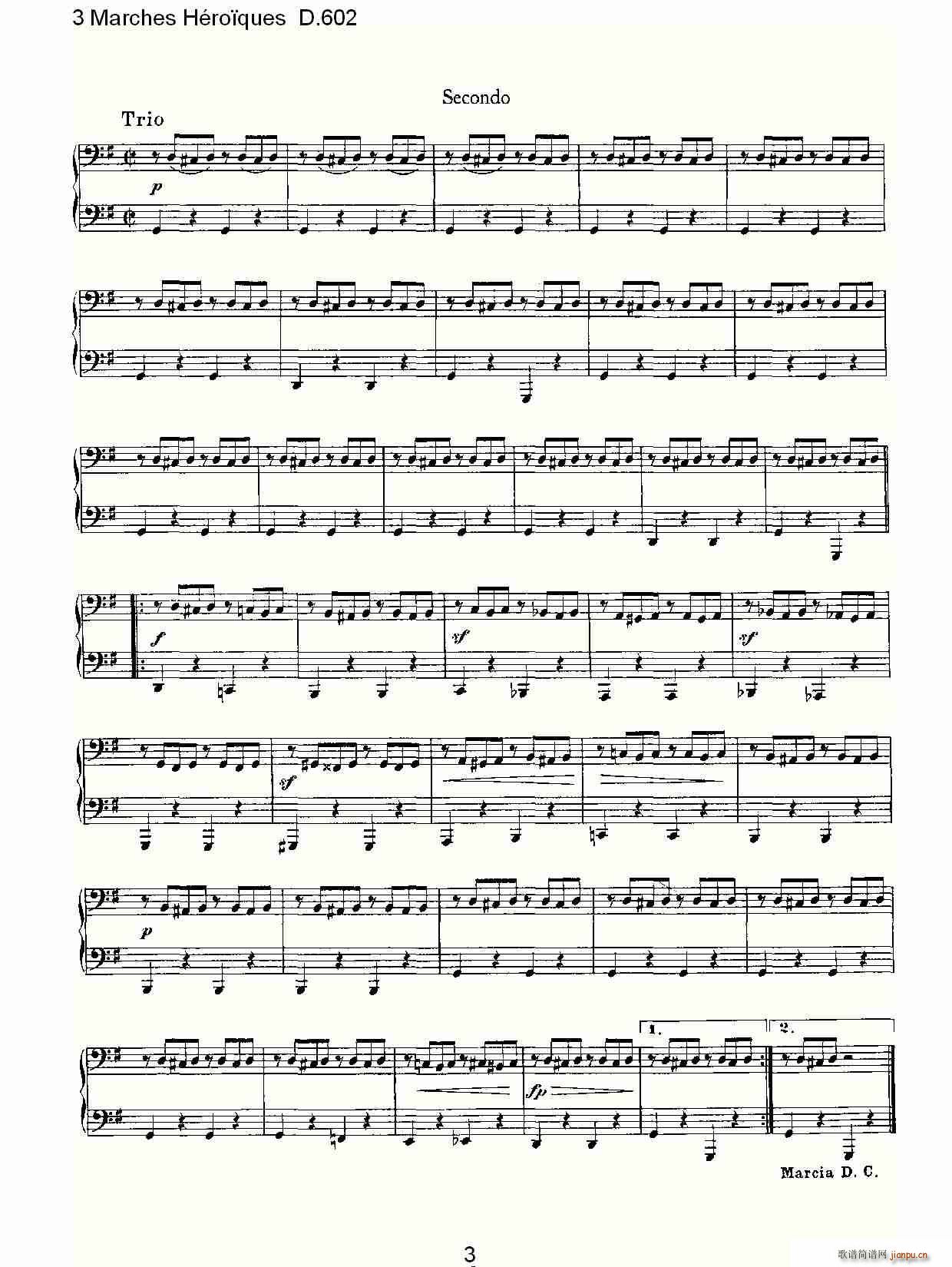 3 Marches Héro?ques D 602 3 进行曲Héro?ques D 602(钢琴谱)3